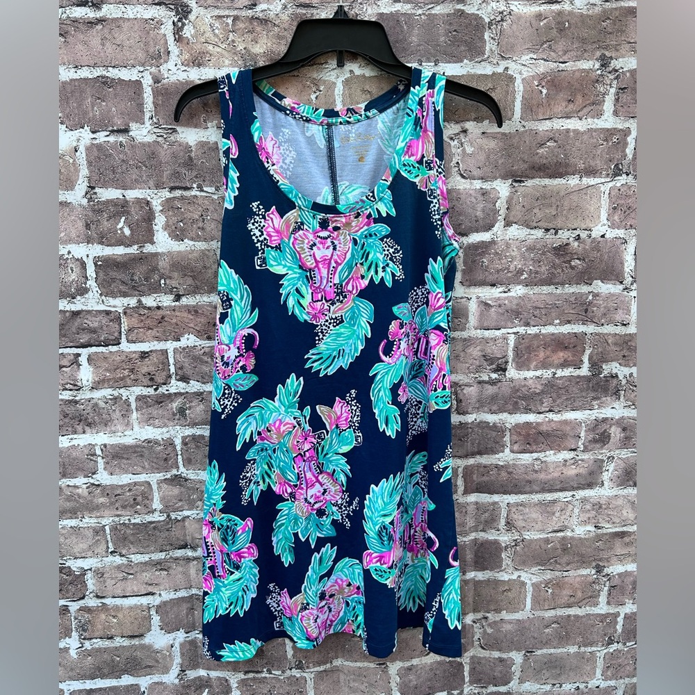 Lilly Pulitzer XS Raylee sleeveless Inky Navy peanut gallery print tank dress